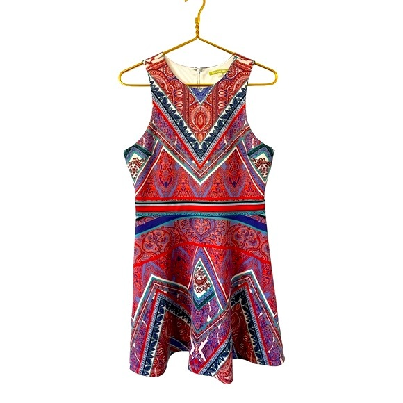 Gianni Bini Scuba‎ Boho Print Fit & Flare Skater Dress, Size Large - Picture 1 of 2